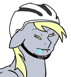 Size: 453x486 | Tagged: safe, derpy hooves, brainlet, drool, helmet, meme, wojak