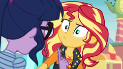 Size: 1920x1080 | Tagged: safe, screencap, sci-twi, sunset shimmer, twilight sparkle, equestria girls, equestria girls series, rollercoaster of friendship, dumbstruck, geode of empathy