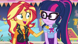 Size: 1920x1080 | Tagged: safe, screencap, sci-twi, sunset shimmer, twilight sparkle, better together, equestria girls, rollercoaster of friendship, geode of empathy, geode of telekinesis