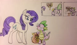 Size: 3192x1878 | Tagged: safe, artist:ameliacostanza, rarity, spike, breezie, dragon, pony, unicorn, avengers, avengers: earth's mightiest heroes, bag, crossover, janet van dyne, ponified, spikexwasp, traditional art, wasp