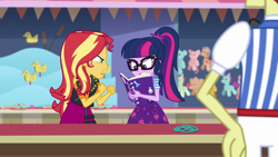 Size: 1920x1080 | Tagged: safe, screencap, flam, sci-twi, sunset shimmer, twilight sparkle, better together, equestria girls, rollercoaster of friendship