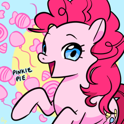 Size: 500x500 | Tagged: safe, artist:magneticskye, pinkie pie, pony, balloon, candy, cute, diapinkes, food, open mouth, solo