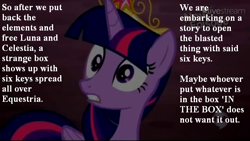 Size: 640x360 | Tagged: safe, derpibooru import, twilight sparkle, twilight sparkle (alicorn), alicorn, pony, princess twilight sparkle (episode), female, mare, mystery box of plot importance, solo, sudden clarity twilight