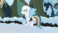 Size: 1920x1080 | Tagged: safe, derpibooru import, screencap, rainbow dash, pegasus, pony, best gift ever, clash of hasbro's titans, female, g.i. joe, mare, ninja, ninja dash, rainbow dash is not amused, snow, solo, storm shadow, unamused