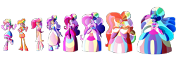 Size: 9300x3000 | Tagged: safe, artist:keytee-chan, applejack, fluttershy, pinkie pie, princess ember, rainbow dash, rarity, starlight glimmer, sunset shimmer, twilight sparkle, human, appleflaritwidashpie, fusion, fusion:empress eternal party, fusion:excellent pasture eclair, fusion:fluttering zap apple pie, fusion:princess glimmering ball, fusion:princess supreme ball, fusion:queen all nighter, fusion:rainbow cupcake, fusion:zap apple cake, humanized, impossibly large hair, mane six, this isn't even my final form