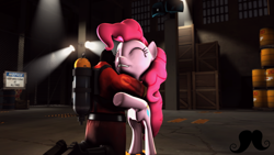 Size: 1024x576 | Tagged: safe, pinkie pie, earth pony, pony, crossover, female, mare, pink coat, pink mane, pyro, team fortress 2