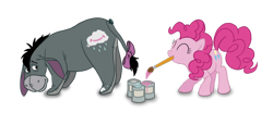 Size: 900x375 | Tagged: safe, artist:runicrhyme, pinkie pie, earth pony, pony, crossover, eeyore, paint, paint on fur, paintbrush, simple background, smiling, transparent background