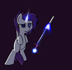 Size: 1489x1433 | Tagged: safe, artist:neuro, rarity, pony, unicorn, bipedal, frown, glare, levitation, magic, scar, solo, sword, telekinesis, weapon