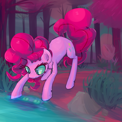 Size: 1000x1000 | Tagged: safe, artist:senx, pinkie pie, earth pony, pony, reflection, solo, water