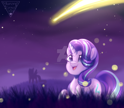 Size: 1920x1675 | Tagged: safe, artist:auroracursed, starlight glimmer, pony, unicorn, deviantart watermark, obtrusive watermark, shooting star, solo, watermark