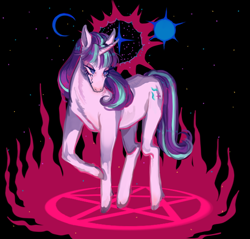 Size: 602x576 | Tagged: safe, artist:superfucke, starlight glimmer, pony, unicorn, magic, pentagram, solo