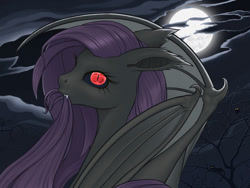 Size: 1152x864 | Tagged: safe, artist:arareroll, fluttershy, flutterbat, moon, night, solo