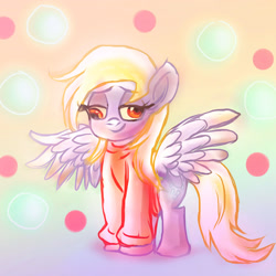 Size: 1417x1417 | Tagged: safe, artist:loveless-nights, derpy hooves, pegasus, pony, clothes, female, lidded eyes, mare, requested art, smiling, solo, sweater