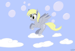 Size: 3496x2362 | Tagged: safe, artist:taurson, derpy hooves, pegasus, pony, bubble, cheek puffing, cloud, colored hooves, female, flying, mare, sky, solo, spread wings, wings