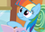 Size: 1399x1015 | Tagged: safe, derpibooru import, screencap, rainbow dash, pegasus, pony, the lost treasure of griffonstone, alternate hairstyle, book, cute, dashabetes, female, mane swap, manebow sparkle, mare, smiling, solo, wide eyes