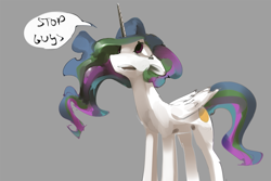 Size: 2250x1500 | Tagged: safe, artist:alumx, princess celestia, alicorn, pony, floppy ears, frown, missing accessory, open mouth, reaction image, sad, solo