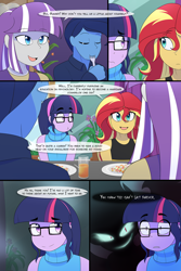 Size: 1280x1920 | Tagged: safe, artist:jase1505, artist:verumtee, midnight sparkle, night light, sci-twi, sunset shimmer, twilight sparkle, twilight velvet, human, comic:confessions, series:sunlight horizons, equestria girls, comic, dinner, equestria girls-ified, female, lesbian, male, scitwishimmer, shipping, sunsetsparkle