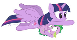 Size: 1050x540 | Tagged: safe, artist:dm29, derpibooru import, spike, twilight sparkle, twilight sparkle (alicorn), alicorn, dragon, pony, carrying, duo, female, mare, simple background, speed lines, transparent background