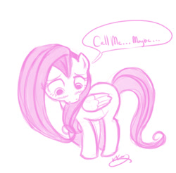 Size: 563x554 | Tagged: safe, artist:bunnimation, fluttershy, pegasus, pony, blushing, call me maybe, monochrome, sketch, solo