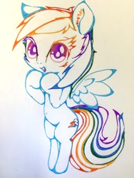 Size: 768x1024 | Tagged: safe, artist:zokkili, derpibooru import, rainbow dash, pegasus, pony, belly button, solo, traditional art