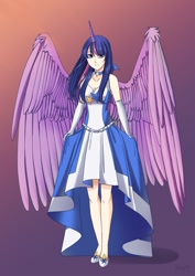 Size: 1335x1885 | Tagged: safe, artist:margony, derpibooru import, twilight sparkle, twilight sparkle (alicorn), alicorn, human, clothes, dress, horned humanization, humanized, light skin, solo, winged humanization