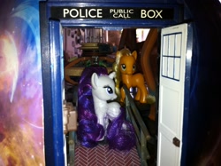 Size: 2592x1936 | Tagged: safe, artist:tibsistops, applejack, rarity, brushable, doctor who, irl, tardis, toy