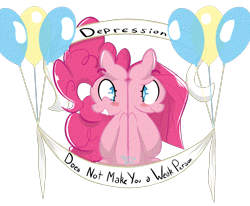 Size: 2000x1651 | Tagged: safe, artist:farewelldecency, pinkie pie, earth pony, pony, balloon, duality, pinkamena diane pie, positive message, positive ponies