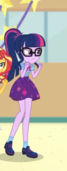 Size: 216x551 | Tagged: safe, screencap, sci-twi, sunset shimmer, twilight sparkle, better together, equestria girls, rollercoaster of friendship, clothes, cropped, female, geode of telekinesis, glasses, legs, offscreen character, ponytail, shoes, skirt, socks, solo focus