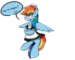 Size: 1000x800 | Tagged: safe, artist:gnworkplace, derpibooru import, rainbow dash, pegasus, pony, blushing, clothes, maid, simple background, solo, transparent background