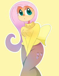 Size: 1400x1800 | Tagged: safe, artist:yummisweets, fluttershy, human, clothes, humanized, solo, sweater, sweatershy, winged humanization