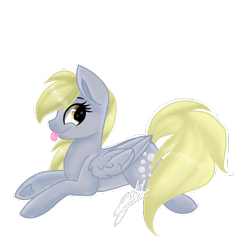 Size: 768x768 | Tagged: safe, artist:sweetkllrvane, derpy hooves, pegasus, pony, female, mare, prone, simple background, smiling, solo, tongue out, transparent background