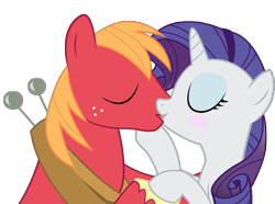 Size: 4437x3293 | Tagged: safe, artist:joemasterpencil, big macintosh, rarity, earth pony, pony, unicorn, blushing, kissing, male, rarimac, shipping, simple background, stallion, straight, transparent background