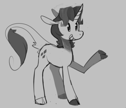 Size: 1036x885 | Tagged: safe, artist:enma-darei, elusive, rarity, classical unicorn, pony, unicorn, cloven hooves, leonine tail, monochrome, rule 63, sketch, solo