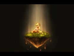 Size: 2000x1496 | Tagged: safe, artist:ventious, applejack, earth pony, pony, dirt cube, earth, earth pony magic, earthbending, grass, light, looking up, solo, terrakinesis