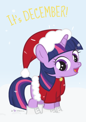 Size: 560x800 | Tagged: safe, artist:dm29, derpibooru import, twilight sparkle, boots, christmas, clothes, cute, filly, filly twilight sparkle, hat, holiday, julian yeo is trying to murder us, looking at you, open mouth, santa costume, santa hat, smiling, snow, snowfall, solo, twiabetes, winter