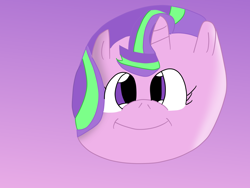 Size: 1600x1200 | Tagged: safe, artist:slimgoomba, starlight glimmer, pony, unicorn, alternate hair color, ball, female, glimmerball, gradient background, inanimate tf, mare, morph ball, smiling, solo, transformation