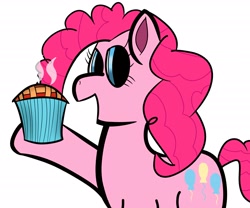 Size: 2400x2000 | Tagged: safe, artist:randomnameher3, pinkie pie, earth pony, pony, looking at you, offering, pie cupcake, simple background, white background