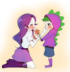 Size: 1169x1200 | Tagged: safe, artist:lotte, rarity, spike, equestria girls, cute, flower, human spike, humanized, male, pixiv, shipping, sparity, straight