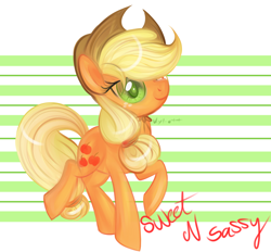 Size: 3000x2781 | Tagged: safe, artist:suzuii, applejack, earth pony, pony, applejack's hat, blonde, blonde mane, blonde tail, female, green eyes, mare, orange coat, solo