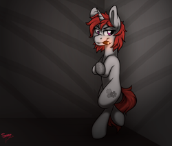 Size: 2288x1953 | Tagged: safe, artist:snowpaca, derpibooru import, oc, oc only, oc:gear heart, amputee, cigar, prosthetic limb, prosthetics, smoking