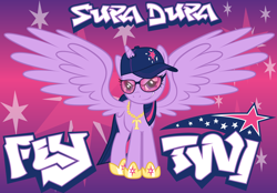 Size: 4000x2788 | Tagged: safe, artist:spokesthebrony, derpibooru import, twilight sparkle, twilight sparkle (alicorn), alicorn, cap, gangsta, hat, solo, sunglasses, swag, text