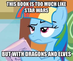 Size: 606x511 | Tagged: safe, derpibooru import, screencap, rainbow dash, pegasus, pony, the lost treasure of griffonstone, eragon, exploitable meme, image macro, manebow sparkle, meme, solo