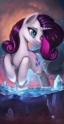 Size: 3750x7225 | Tagged: safe, artist:rain-gear, rarity, pony, unicorn, absurd resolution, crying, crystal, female, mare, sad, solo, water