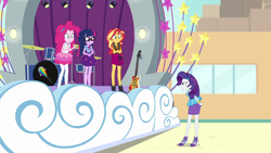 Size: 1920x1080 | Tagged: safe, screencap, pinkie pie, rarity, sci-twi, sunset shimmer, twilight sparkle, better together, equestria girls, rollercoaster of friendship, angry, stage