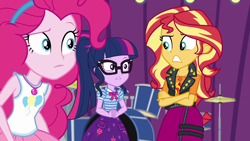 Size: 1920x1080 | Tagged: safe, screencap, pinkie pie, sci-twi, sunset shimmer, twilight sparkle, better together, equestria girls, rollercoaster of friendship