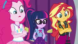 Size: 1920x1080 | Tagged: safe, screencap, pinkie pie, sci-twi, sunset shimmer, twilight sparkle, better together, equestria girls, rollercoaster of friendship