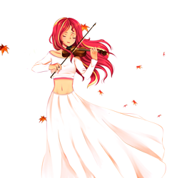 Size: 3820x3850 | Tagged: safe, artist:electricshine, sunset shimmer, human, equestria girls, beautiful, belly button, bow (instrument), clothes, dress, eyes closed, female, humanized, midriff, shirt, simple background, sunset shimmer day, violin, white background