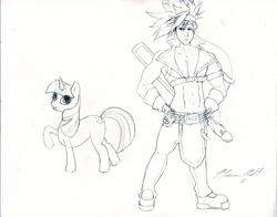 Size: 4190x3277 | Tagged: safe, artist:maureencreates, derpibooru import, twilight sparkle, absurd resolution, crossover, guilty gear, monochrome, sketch, sol badguy