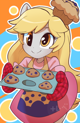 Size: 600x920 | Tagged: safe, artist:ponjii, derpy hooves, equestria girls, cute, daaaaaaaaaaaw, derpabetes, equestria girls minis, female, food, hnnng, muffin, pony ears, precious, solo, tray, weapons-grade cute