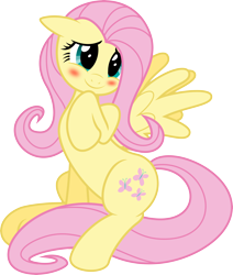 Size: 6000x7075 | Tagged: safe, artist:joey darkmeat, artist:schmuzart, fluttershy, pegasus, pony, .svg available, absurd resolution, blushing, floppy ears, simple background, sitting, solo, spread wings, transparent background, vector